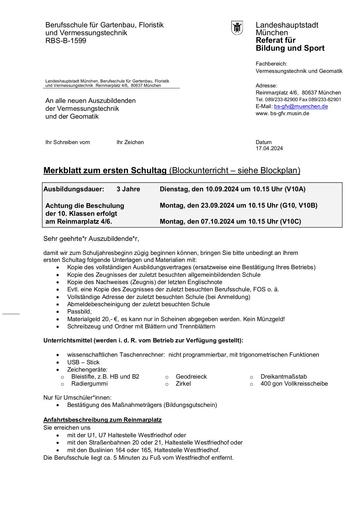 Merkblatt Vermessungstechnik, Geomatik