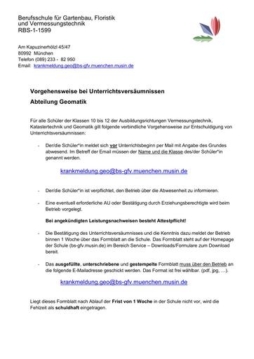 Anschreiben Unterrichtsversäumnis Geomatik
