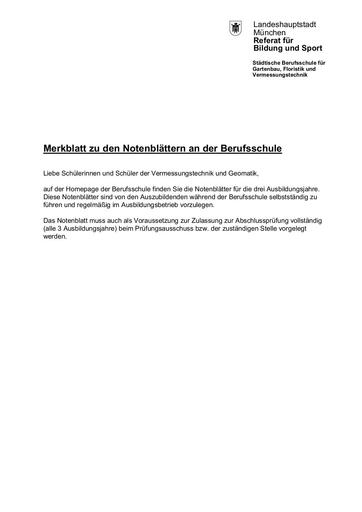 Merkblatt Notenblätter, Vermessung Geomatik