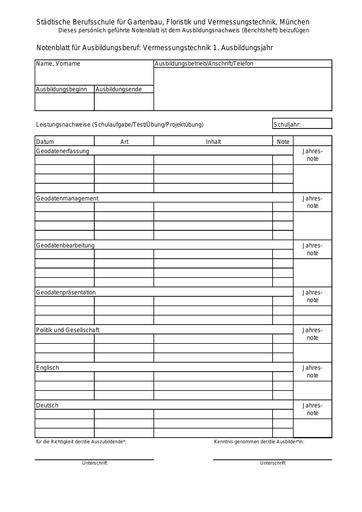 Notenblatt Vermessungstechnik 10